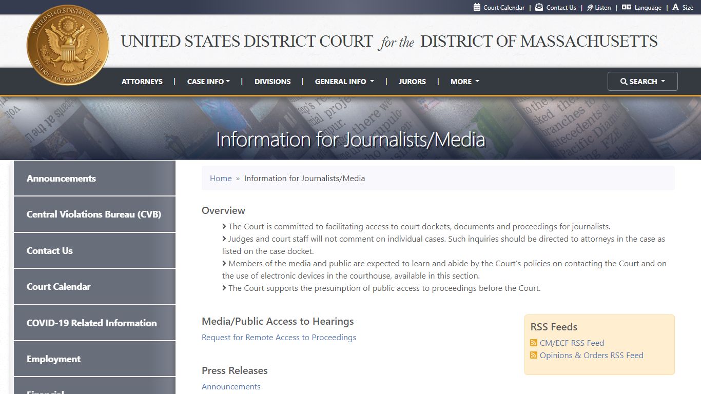 Information for Journalists/Media | United States District Court for ...